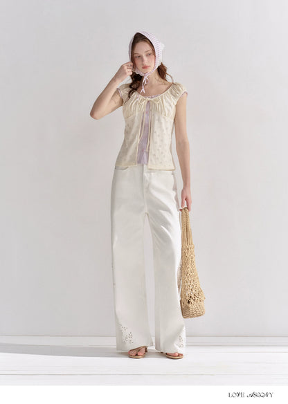Embroidered Washed Wide-Leg Jeans