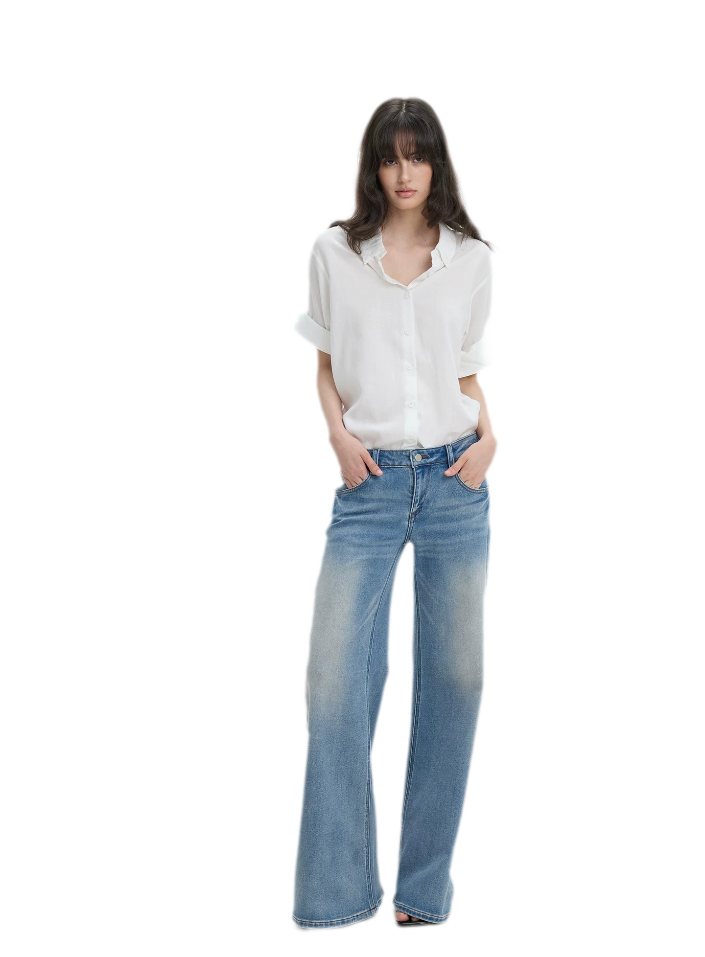 Washed Low-Rise Wide-Leg Jeans