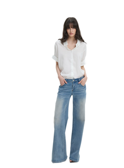 Washed Low-Rise Wide-Leg Jeans