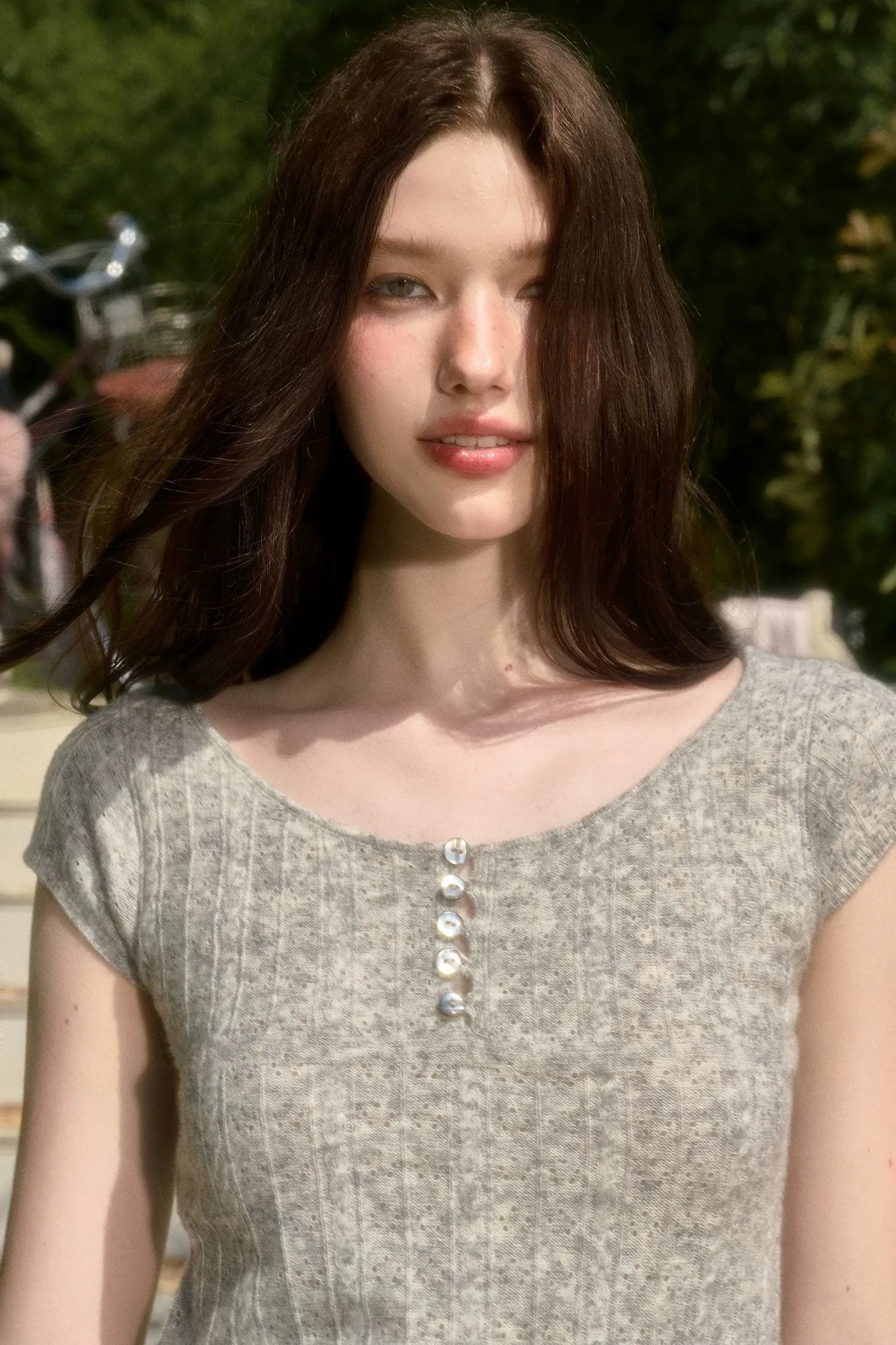 Soft Wool Fitted Short-Sleeve Top