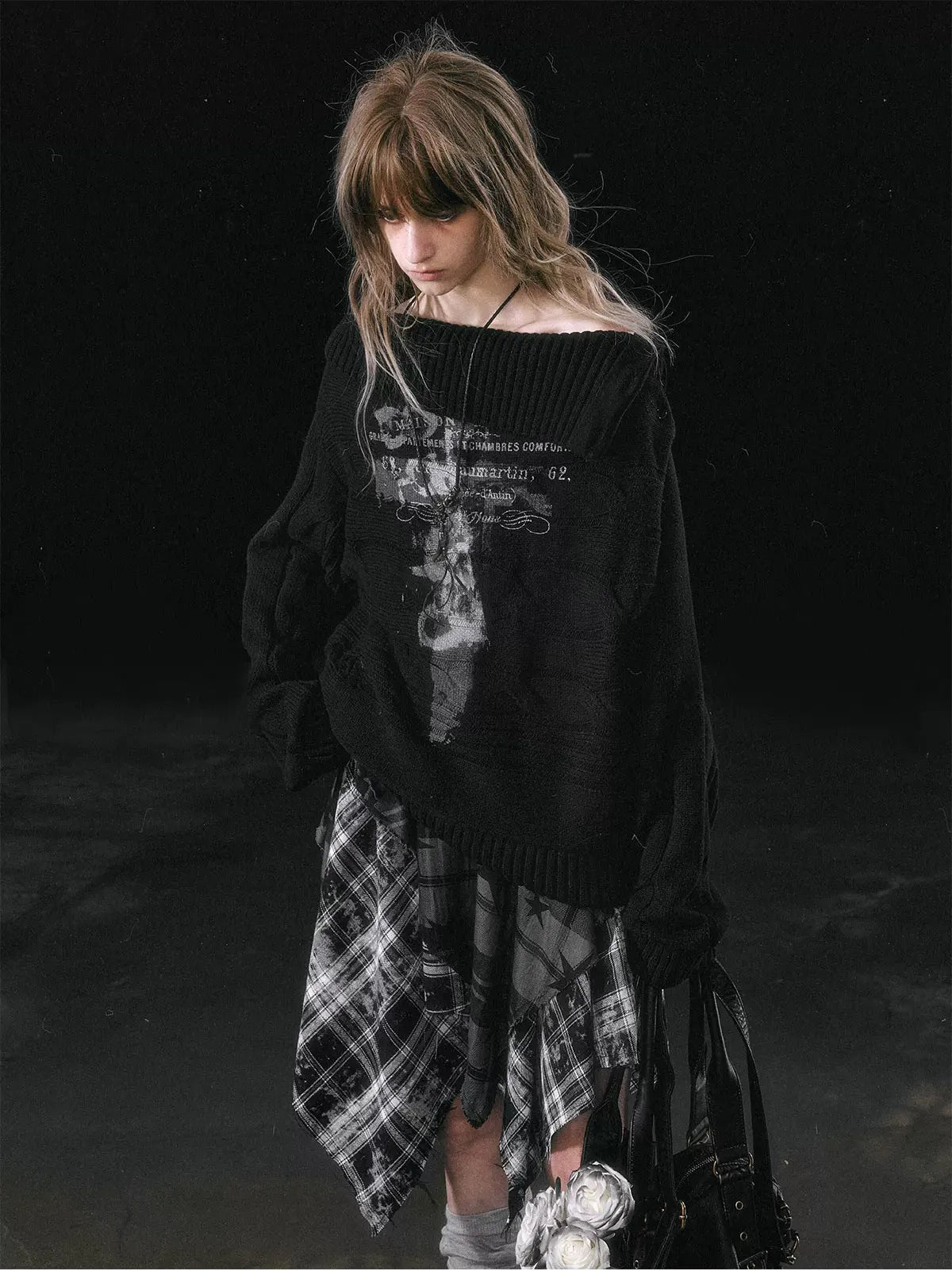 Star Plaid Raw-Edge Skirt