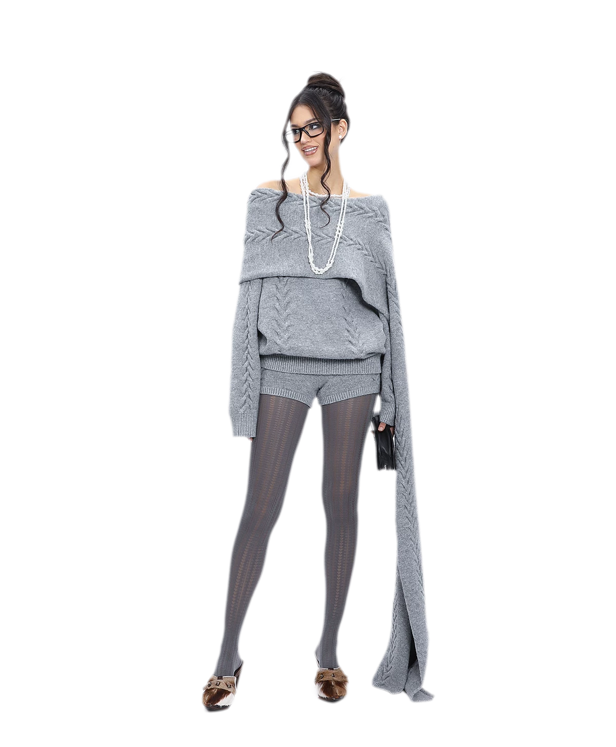 Conjunto de punto trenzado afelpado