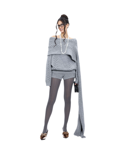 Conjunto de punto trenzado afelpado