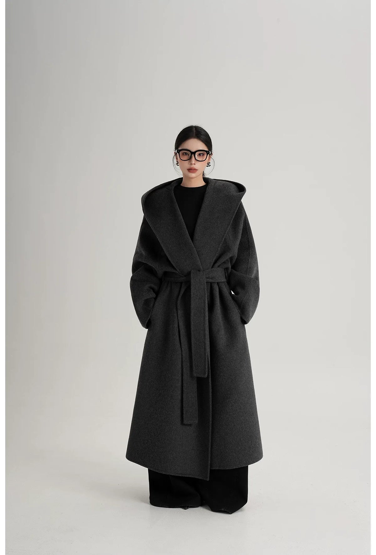 Hand-Sewn Oversized Hooded Wool Coat