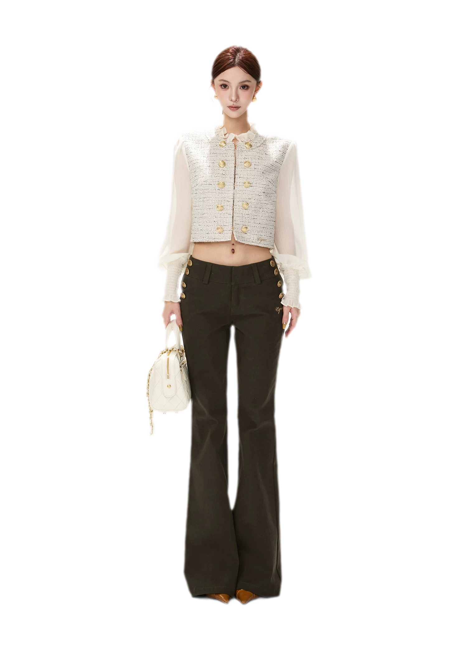 Multicolor Tweed Lantern Sleeve Jacket