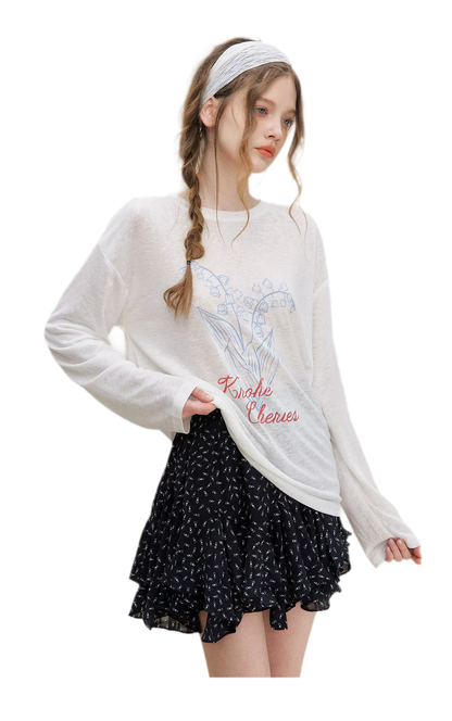 Hand-Drawn Floral Sun Protection Pullover