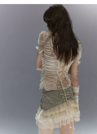 Studded Tiered Mini Skirt