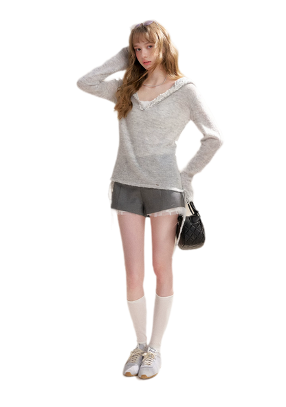 Lace Hood Knit Hoodie