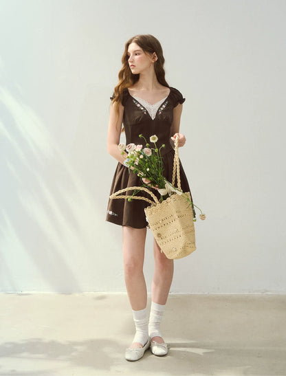 Lyocell Embroidered A-Line Dress
