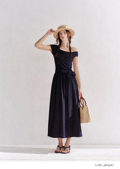 Lace-Trim Off-Shoulder Tie Dress