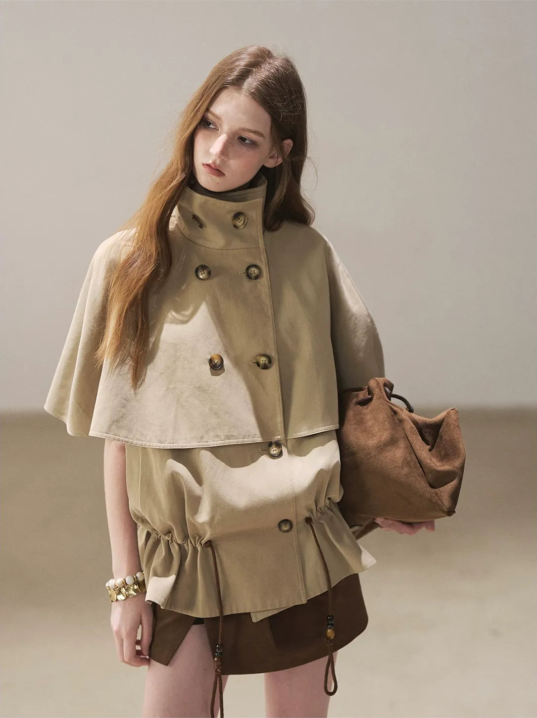 Drawstring Cape Trench Coat