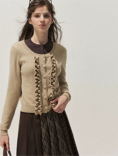 Fine-Gauge Ruffle Cardigan Sweater