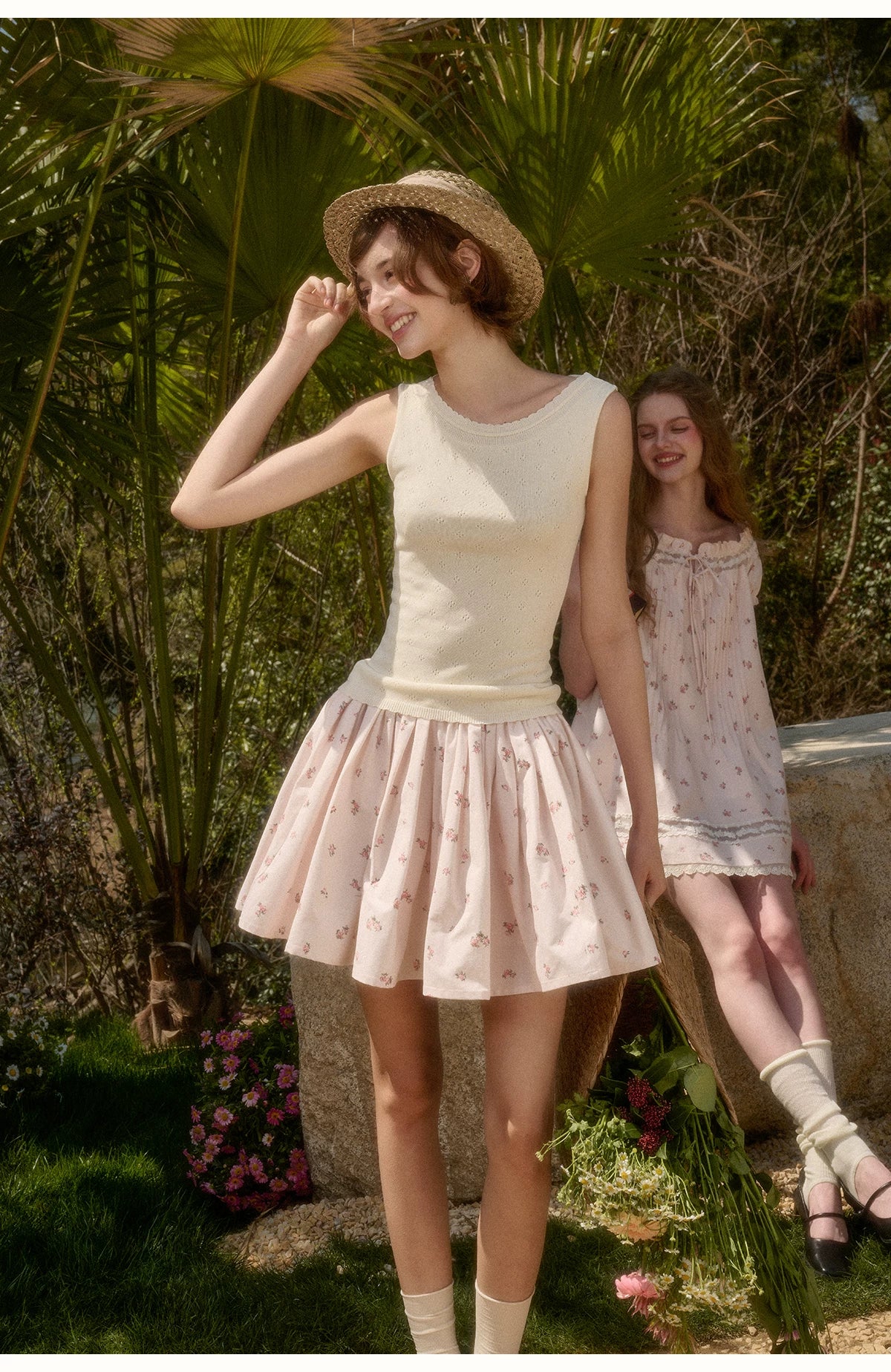 Babydoll Floral Babypink Short Skirt