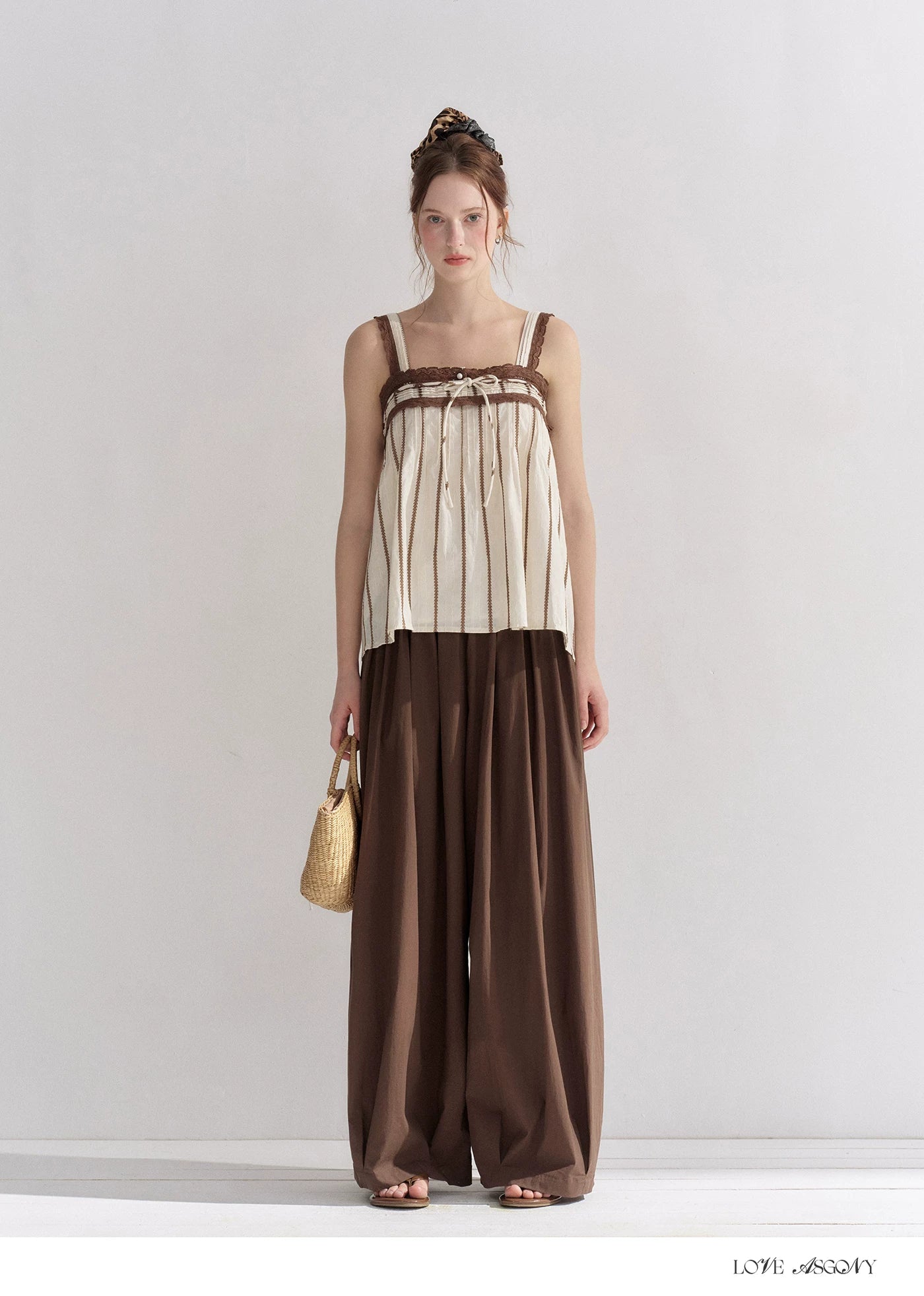 Striped Lace-Trim Tie-Front Camisole