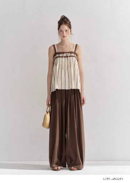 Striped Lace-Trim Tie-Front Camisole
