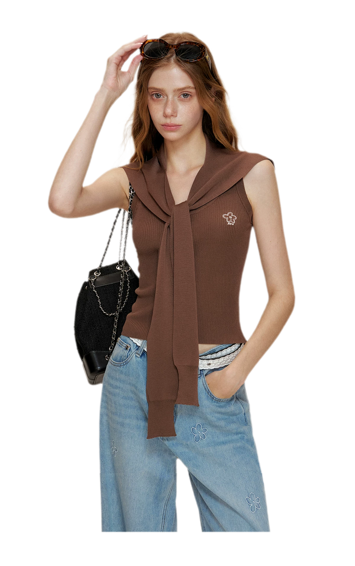 Soft Tencel Navy Shawl Tank