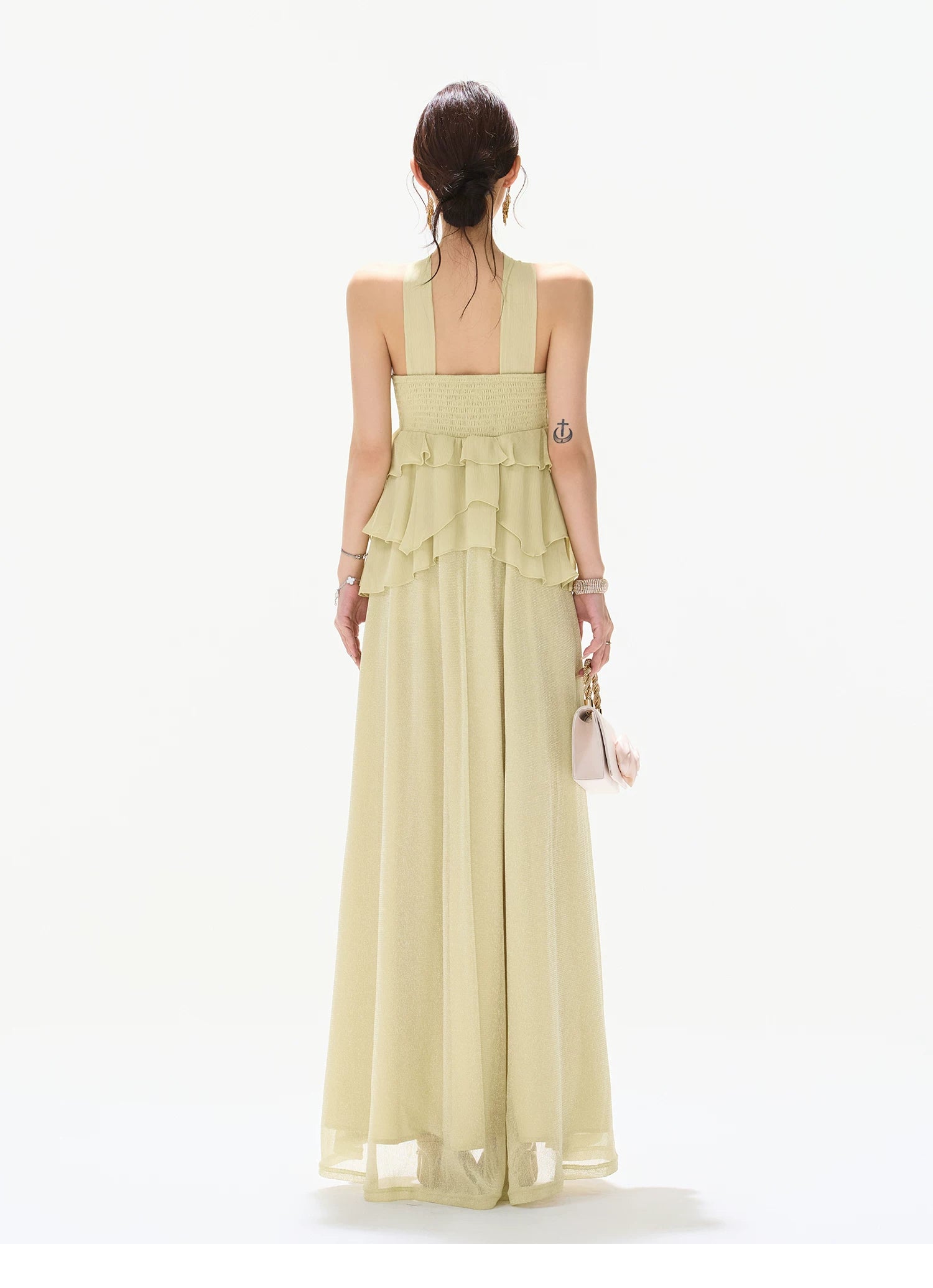 Flowing Sheer Halter Rhinestone Chiffon Long Dress