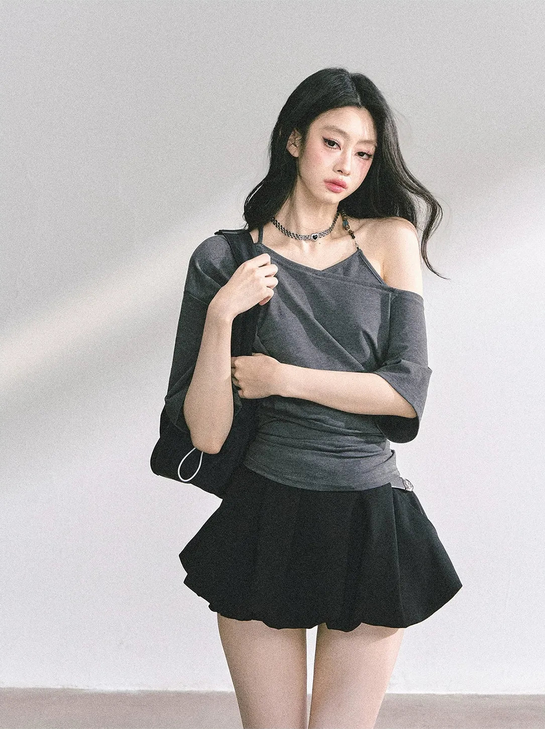 Asymmetric Beaded Off-Shoulder Top