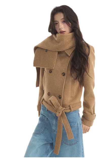 Wool Double-Breasted Cropped Coat