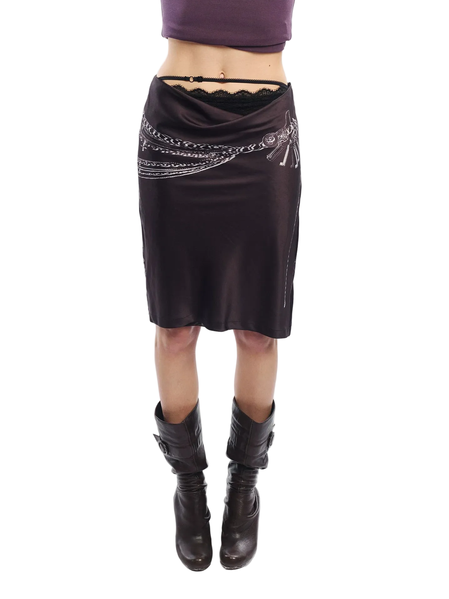 Punk Printed Reversible Satin Midi Skirt