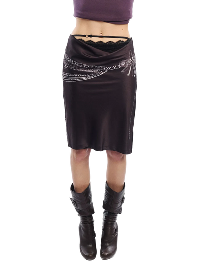 Punk Printed Reversible Satin Midi Skirt