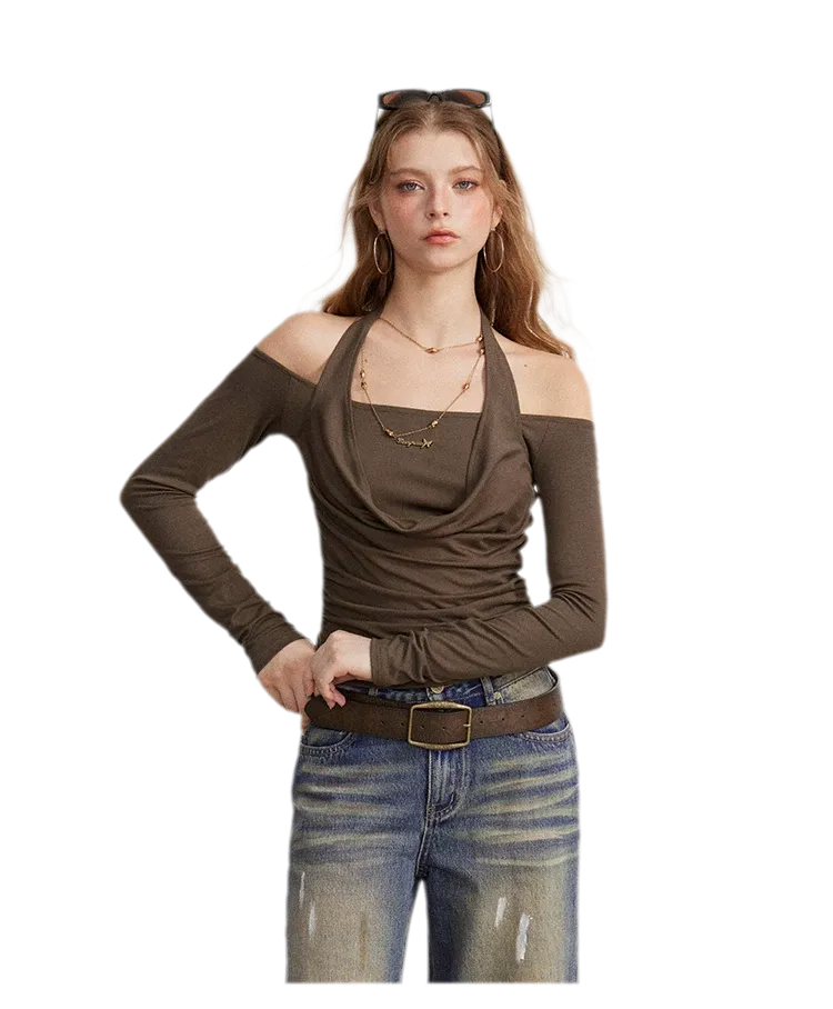 Draped Off-Shoulder Long-Sleeve Top