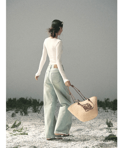 Washed Pearl Wide-Leg Jeans