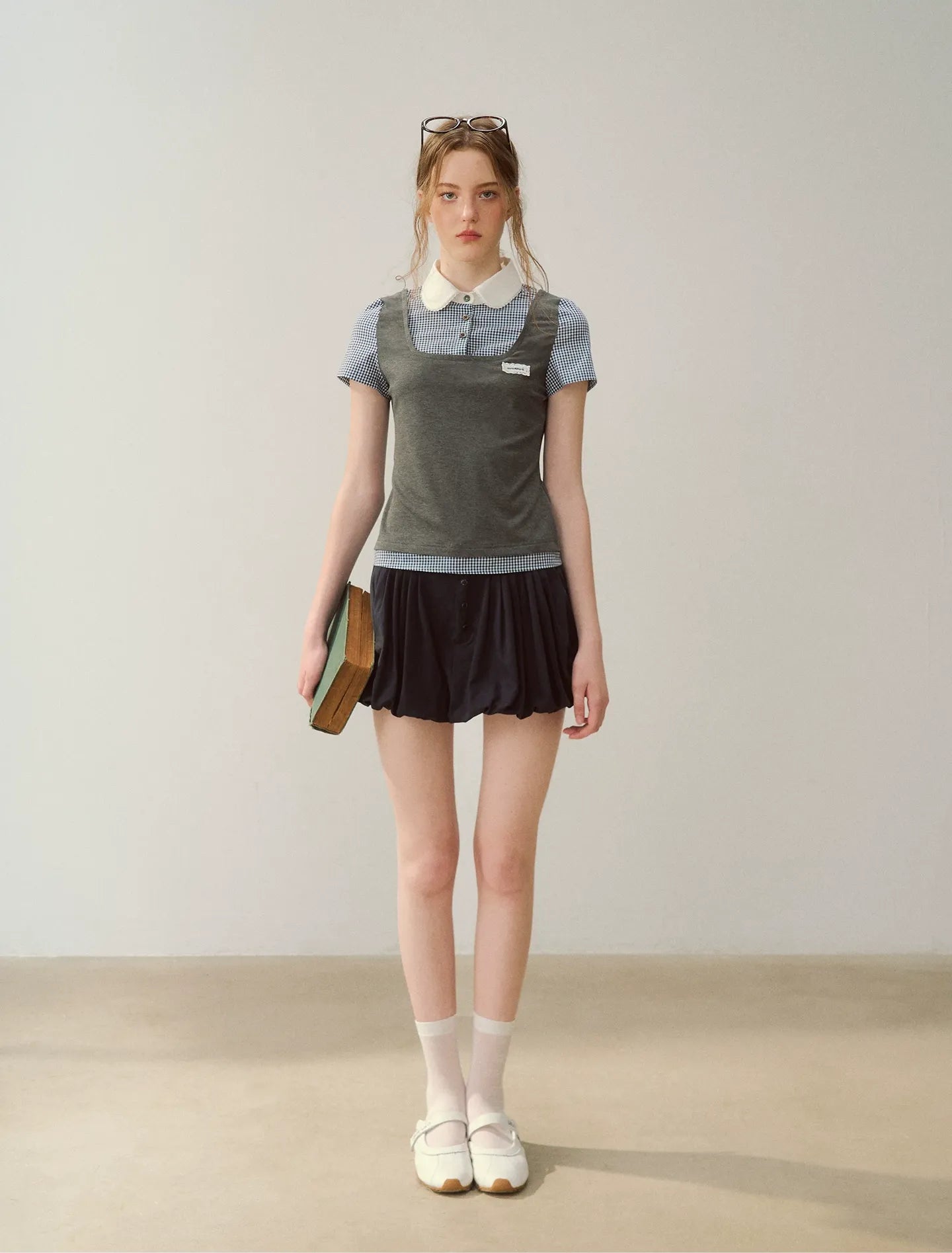 Patchwork Doll Collar Shirt
