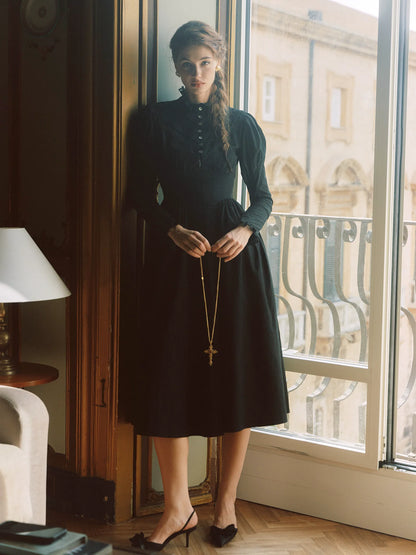 Lace Trim Victorian Midi Dress