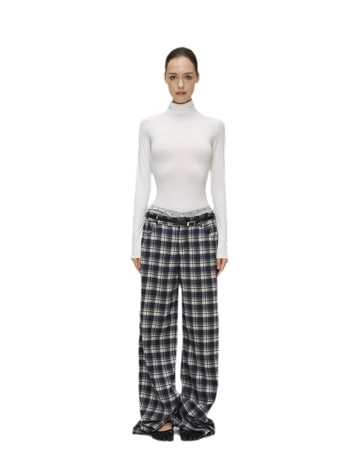 Brushed Plaid Wide-Leg Pants