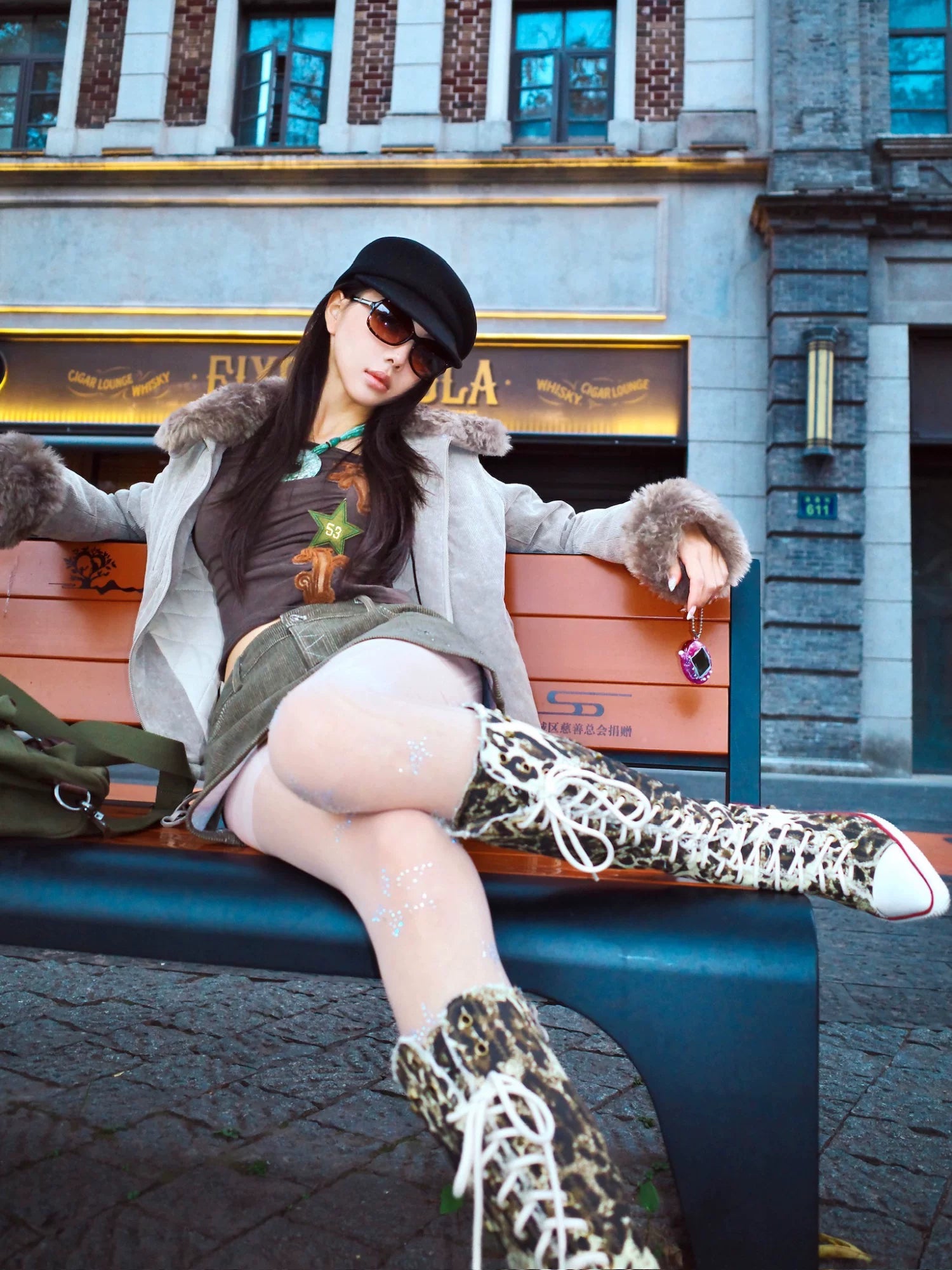 Studded Lace-Up Knee-High Boots