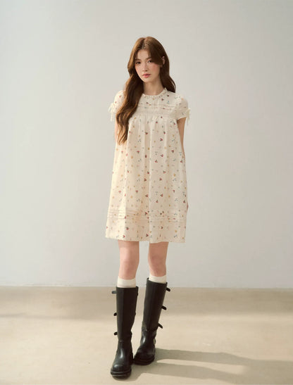 Embroidered Ruffle Dress