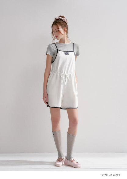 Contrast Piping Drawstring Waist Jumpsuit