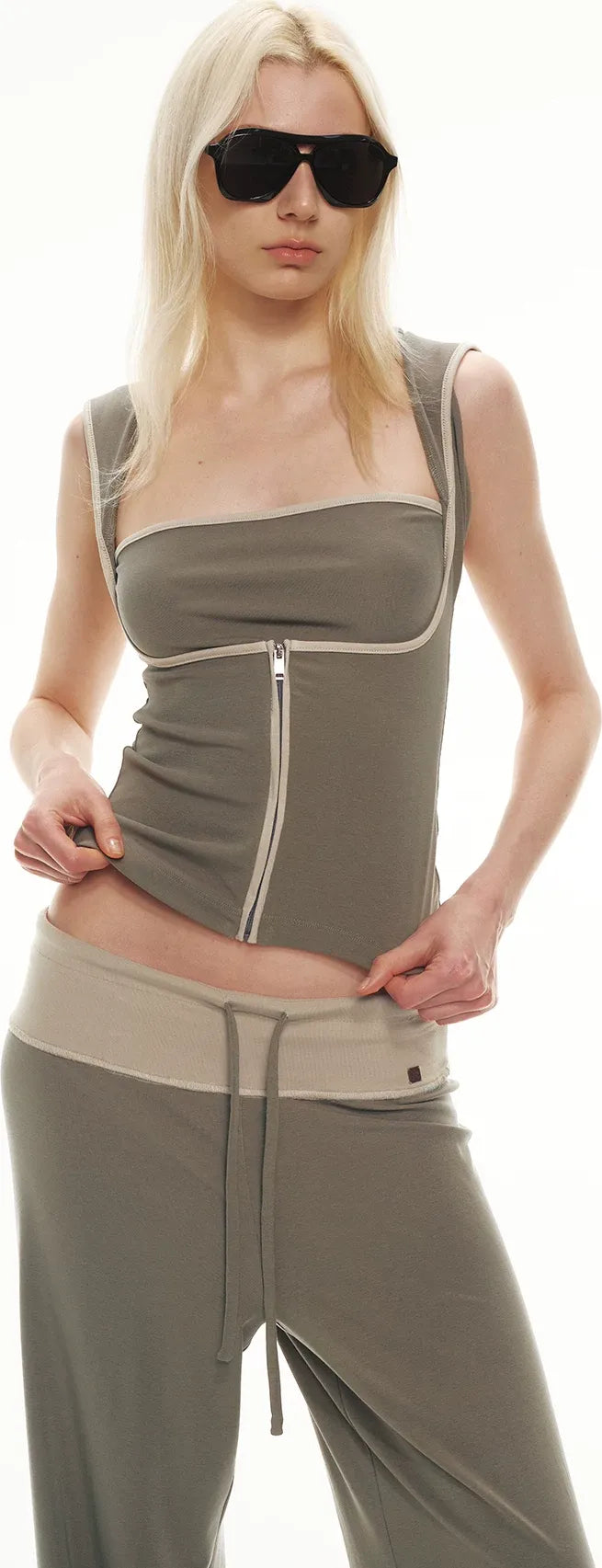 Tencel Knit Two-Piece Hoodie Vest &amp; Drawstring Pants