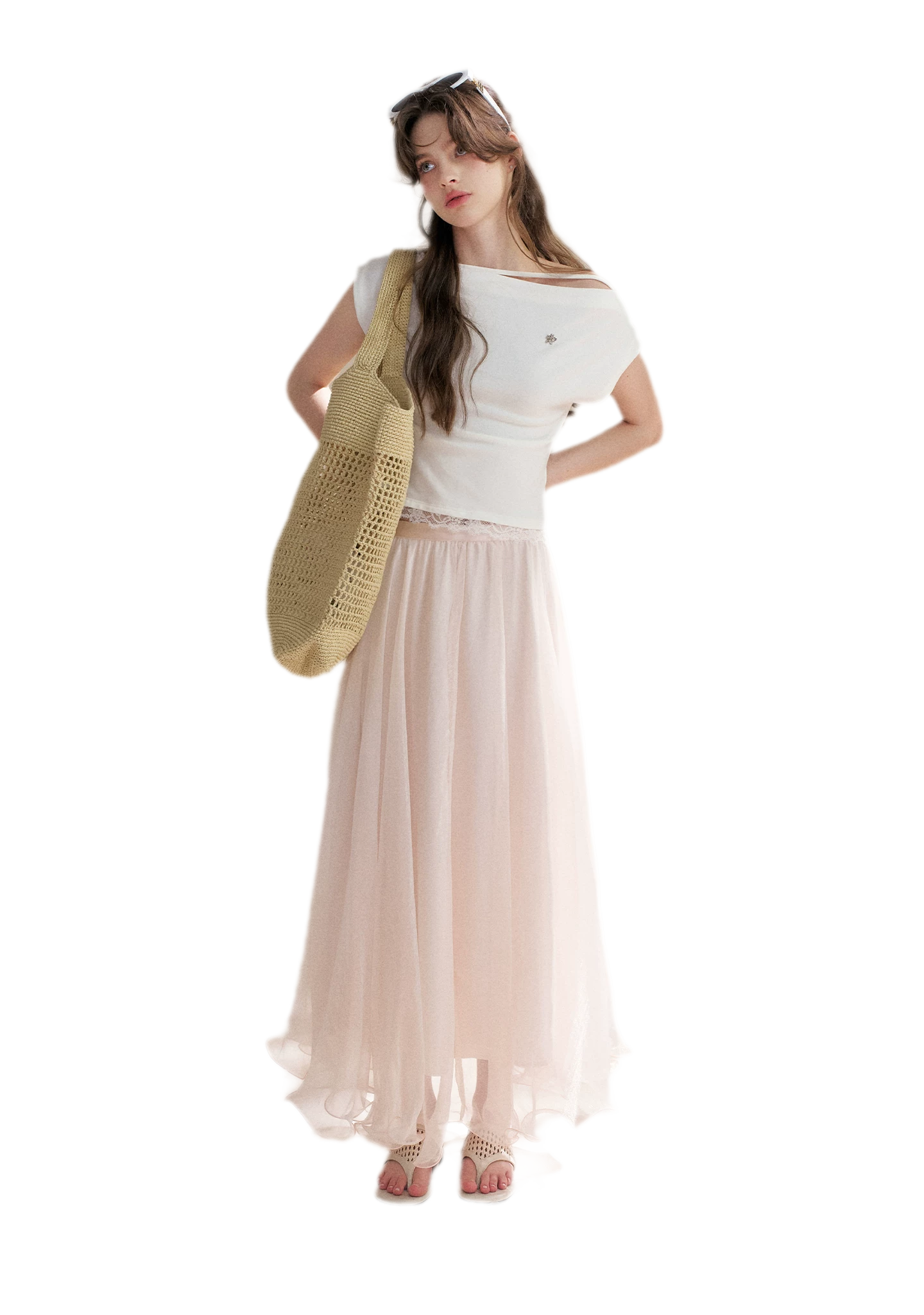 Lace Trim Asymmetric Short Sleeve T-Shirt