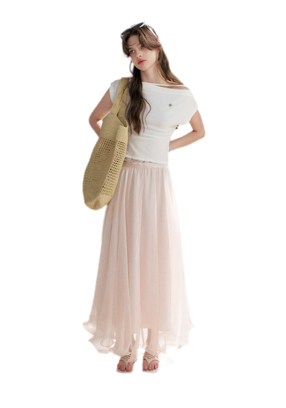 Lace Trim Asymmetric Short Sleeve T-Shirt