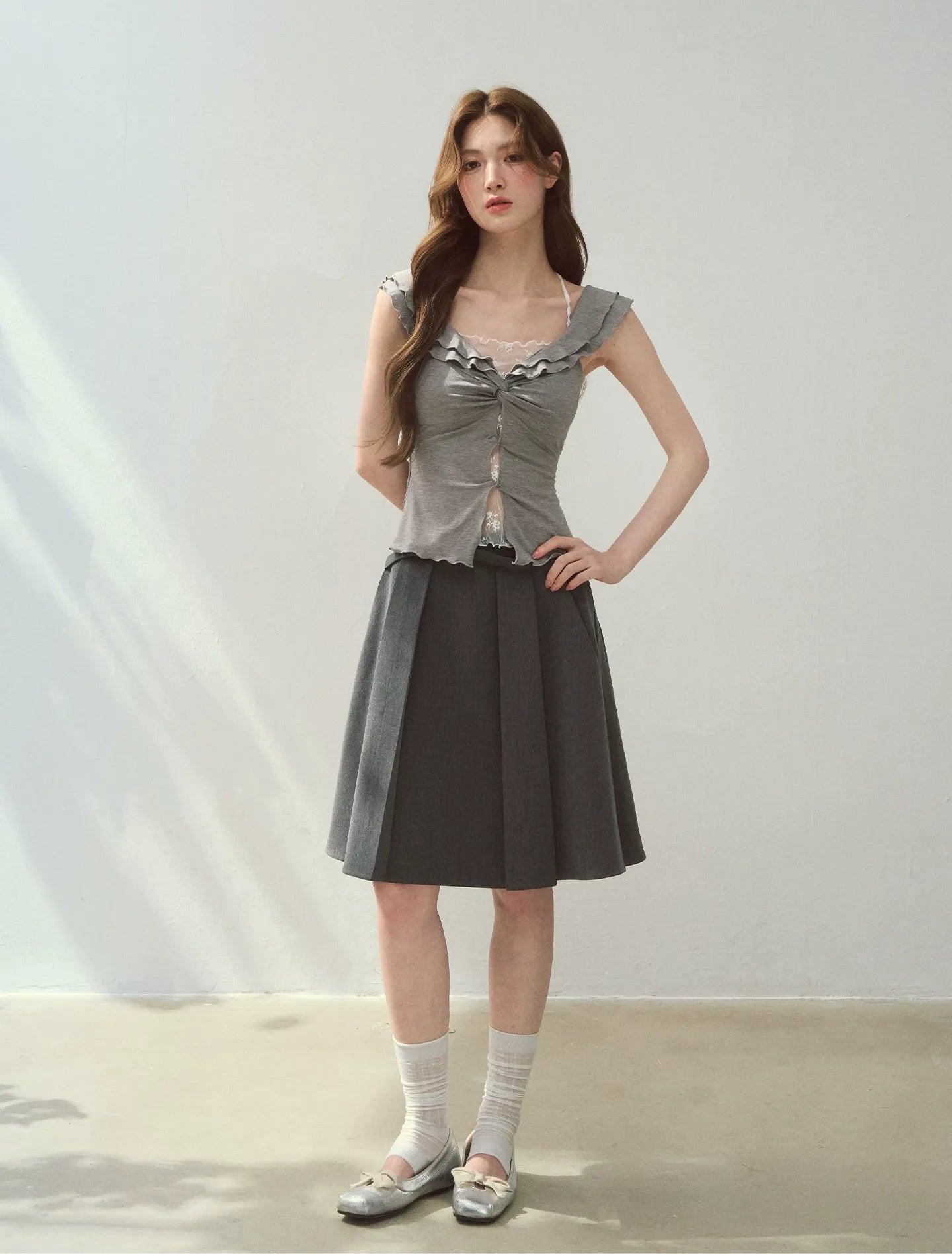 Ruffle Knot Fitted Top