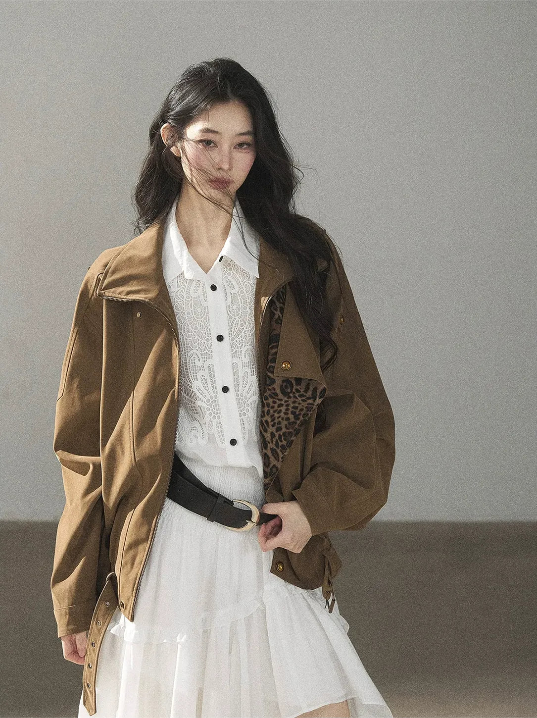 Matte Suede Leopard Bomber Jacket