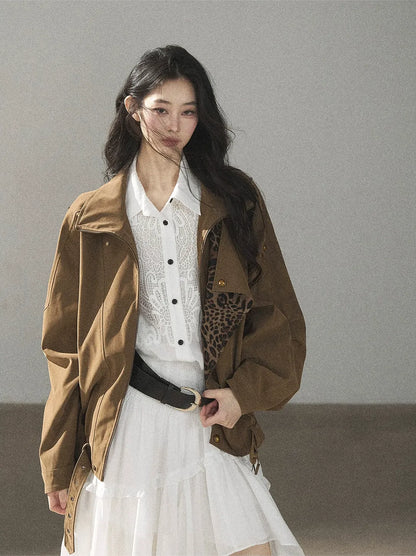 Matte Suede Leopard Bomber Jacket