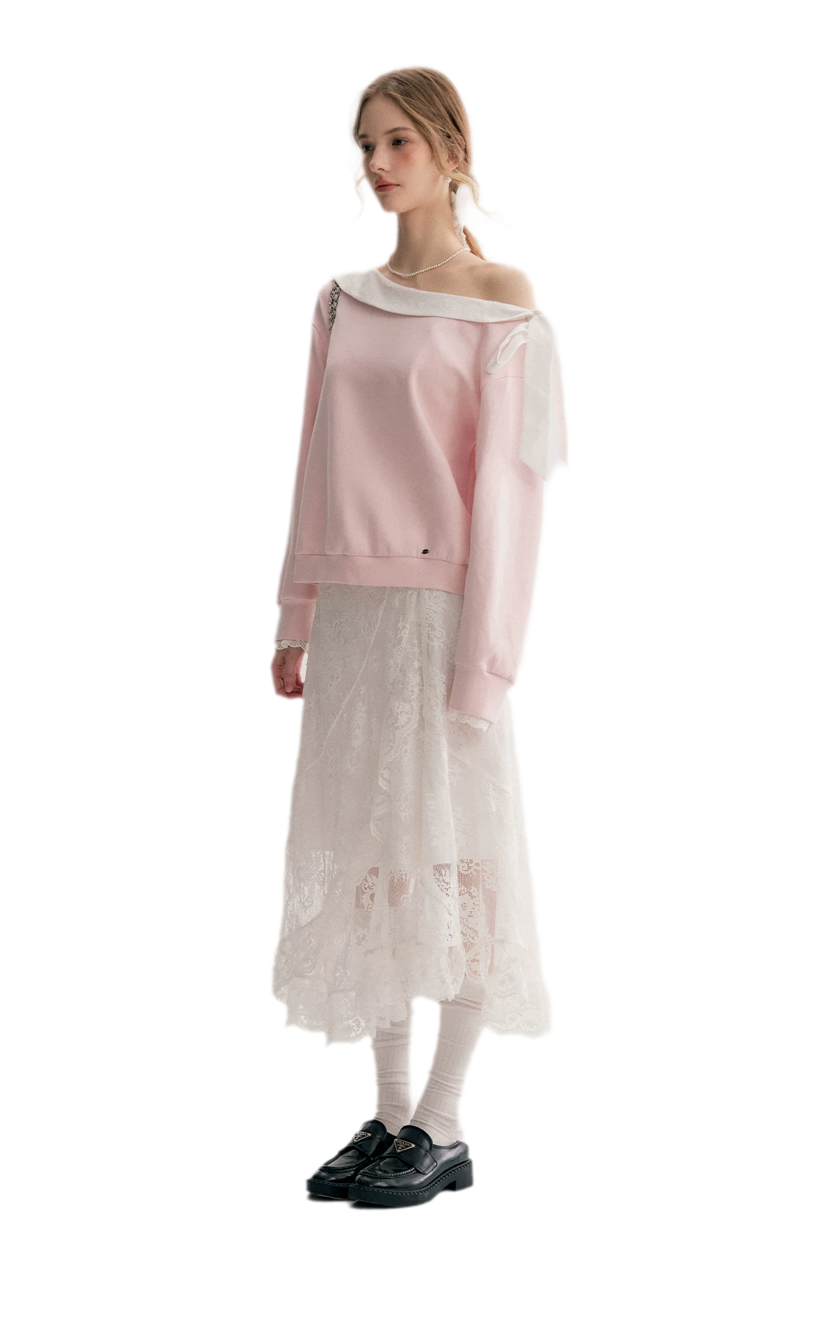 Balletcore Lace Collar Sweatshirt