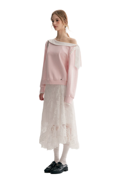 Balletcore Lace Collar Sweatshirt