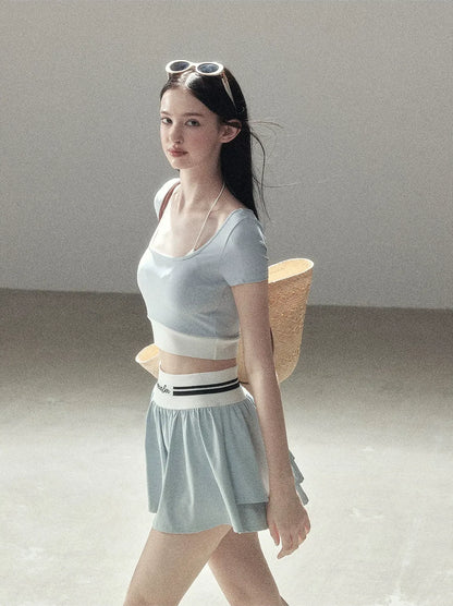 Contrast Layered Tennis Skort Set