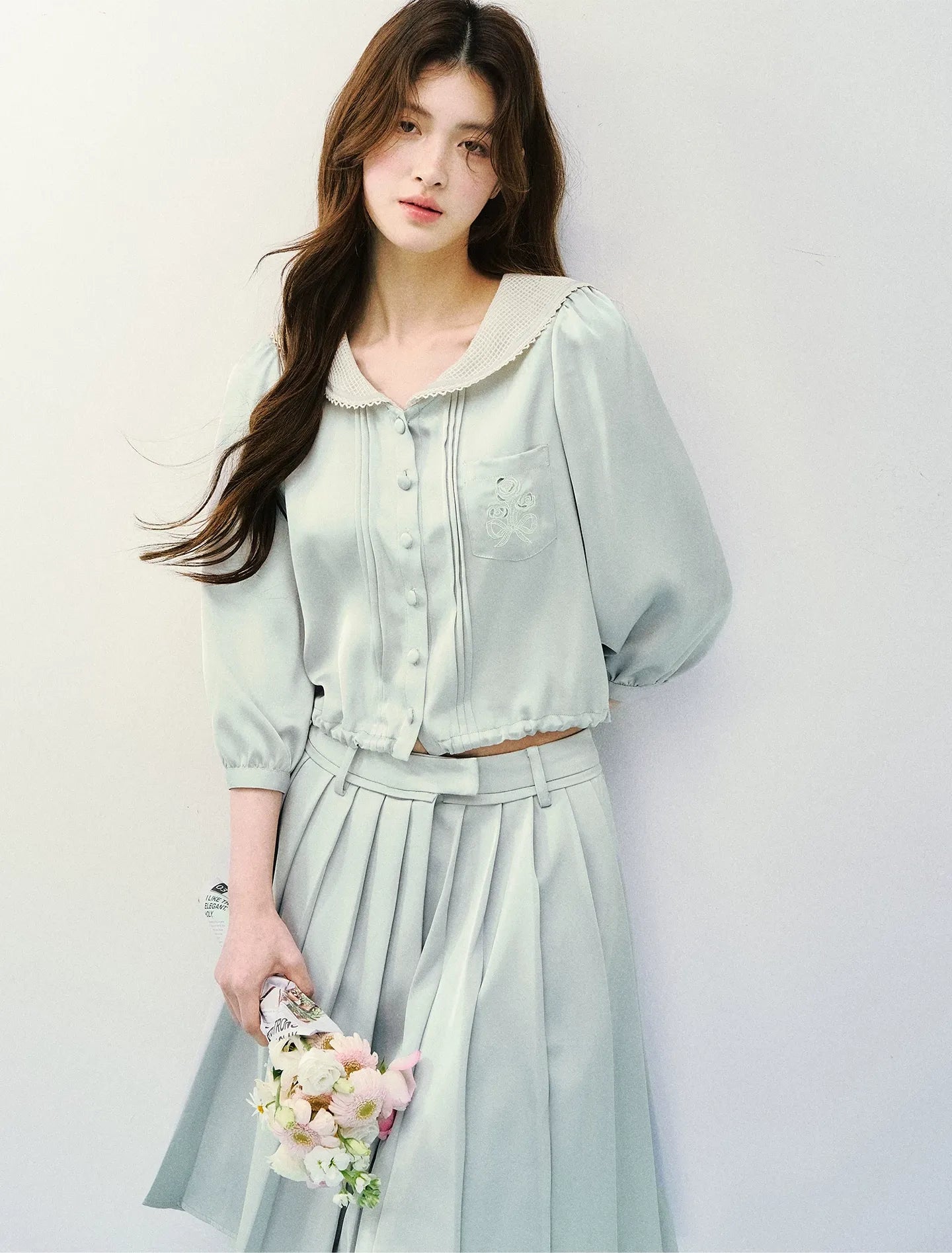 Mint Chronicle Navy Collar Embroidered Set