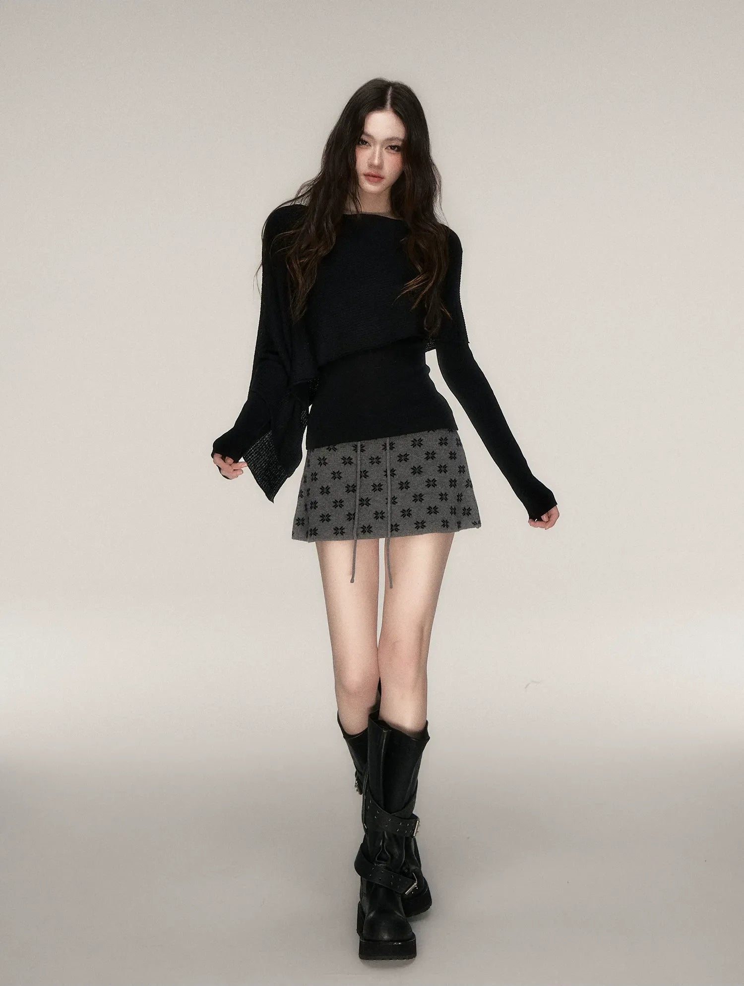 Jacquard Cropped Knit Set