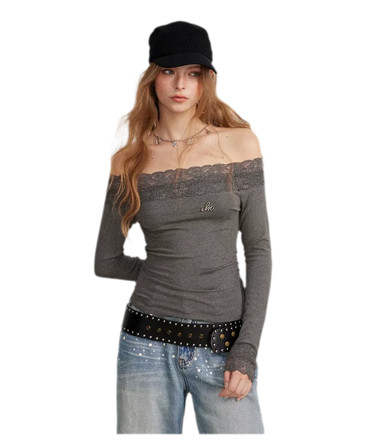 Lace Panel Off-Shoulder T-Shirt
