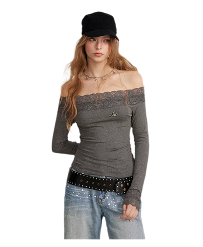 Lace Panel Off-Shoulder T-Shirt