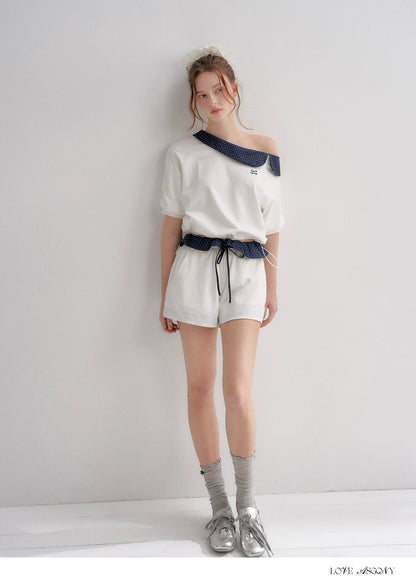 Vintage Polka Dot Asymmetric Short Sleeve Sweatshirt