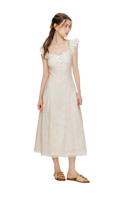 Embroidered Lace Flutter Sleeve Dress