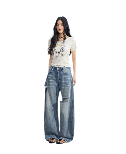 Distressed Curved Jeans