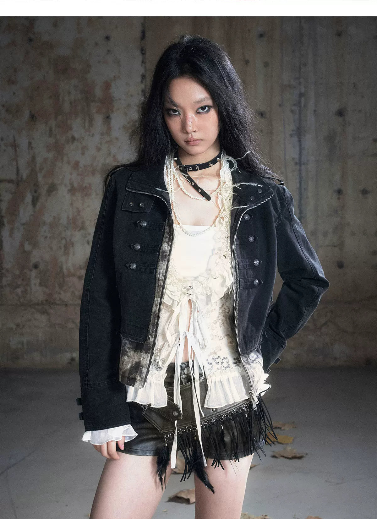 Washed Patchwork Zip Jacket